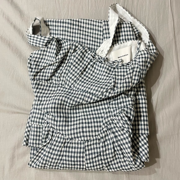 “💖Sale” Reformation Balia Linen Dress - Slate Check - Picture 5 of 8